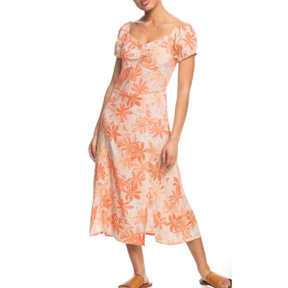 Roxy Floral Orange Midi Dress